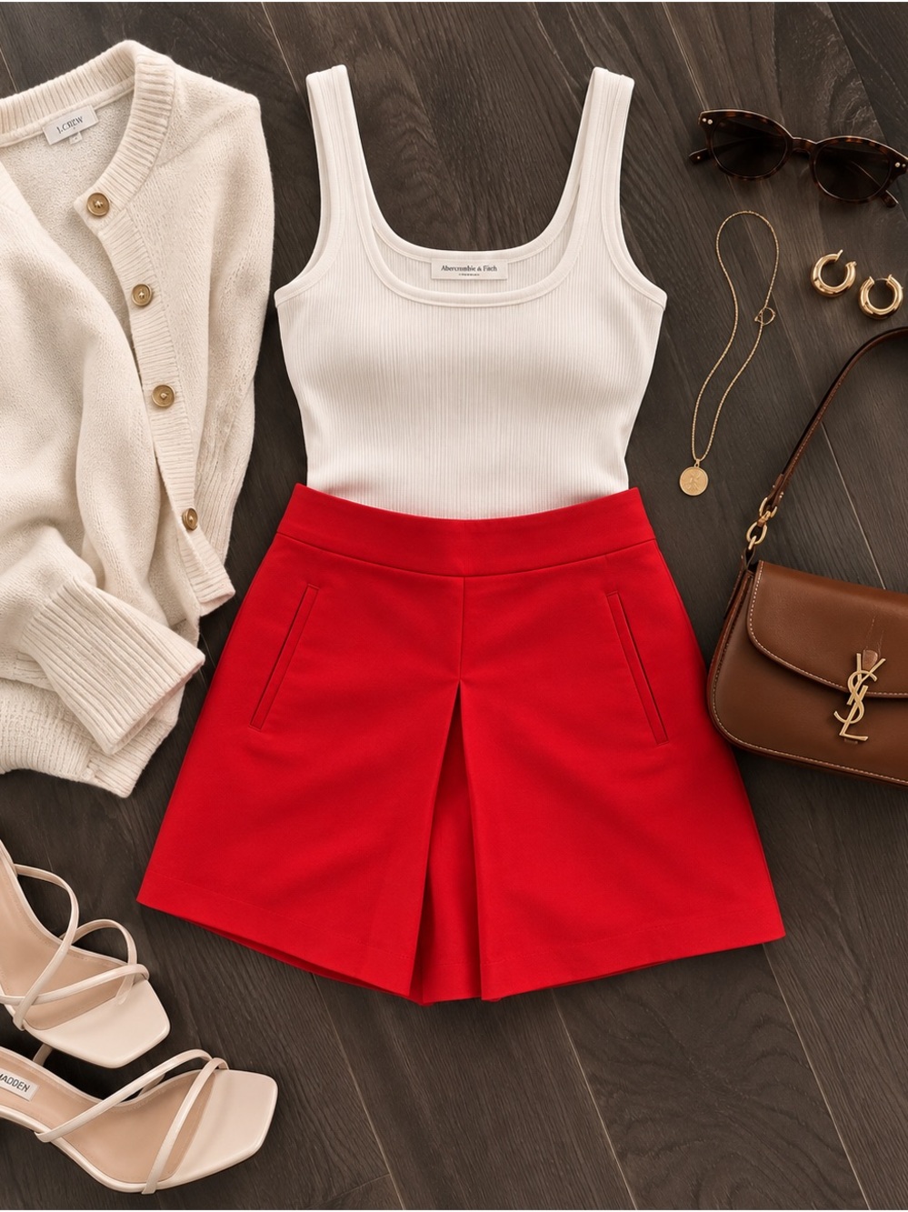 LOFT Bright Red Pleated-Front Skirt
